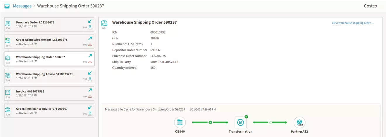 EDI 940 transaction document example in cleo integration cloud