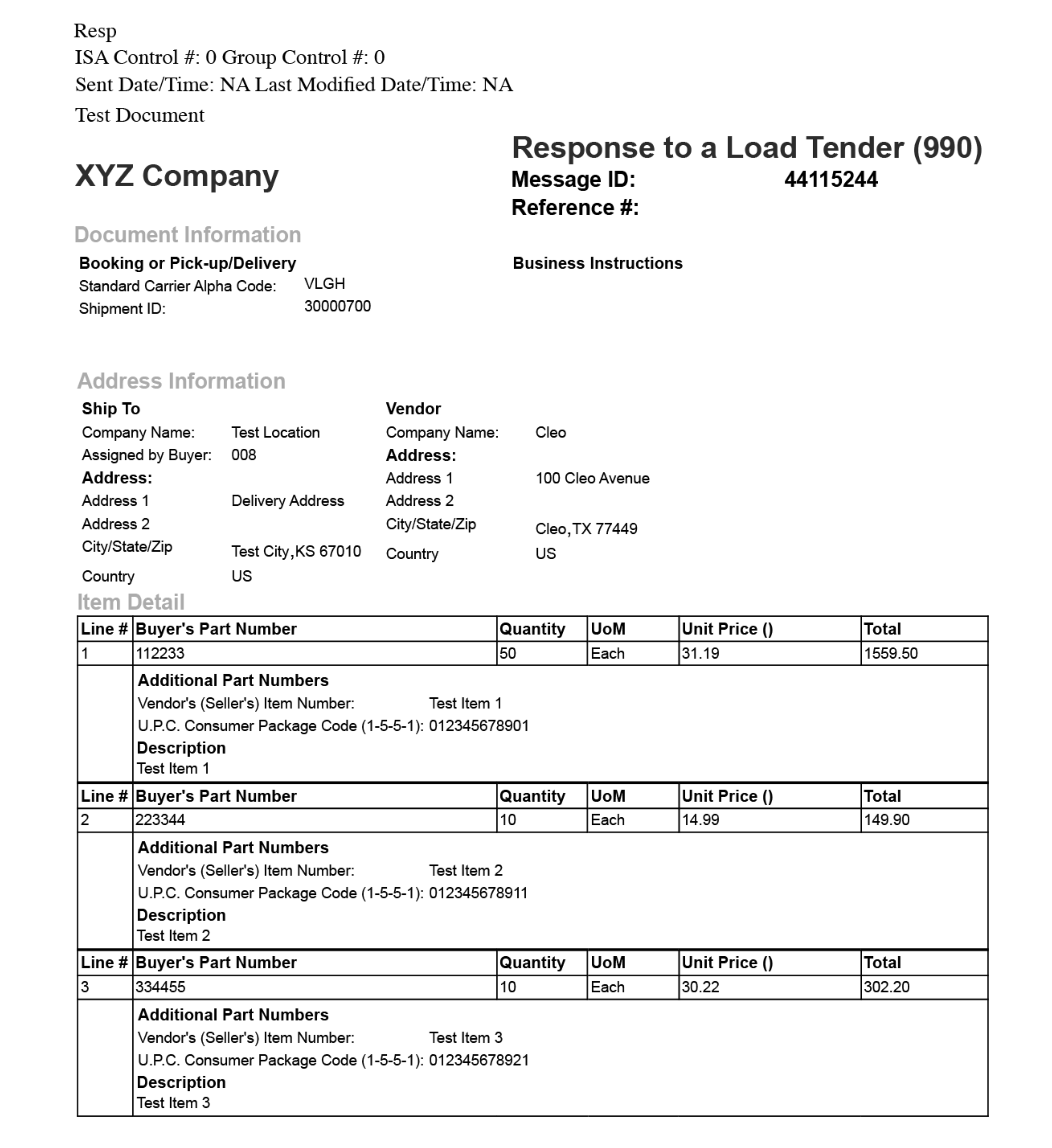 Web EDI 990 Document