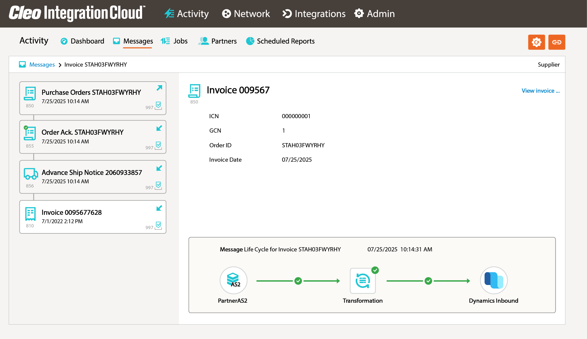 Supplier Portal Invoice Received Screenshot