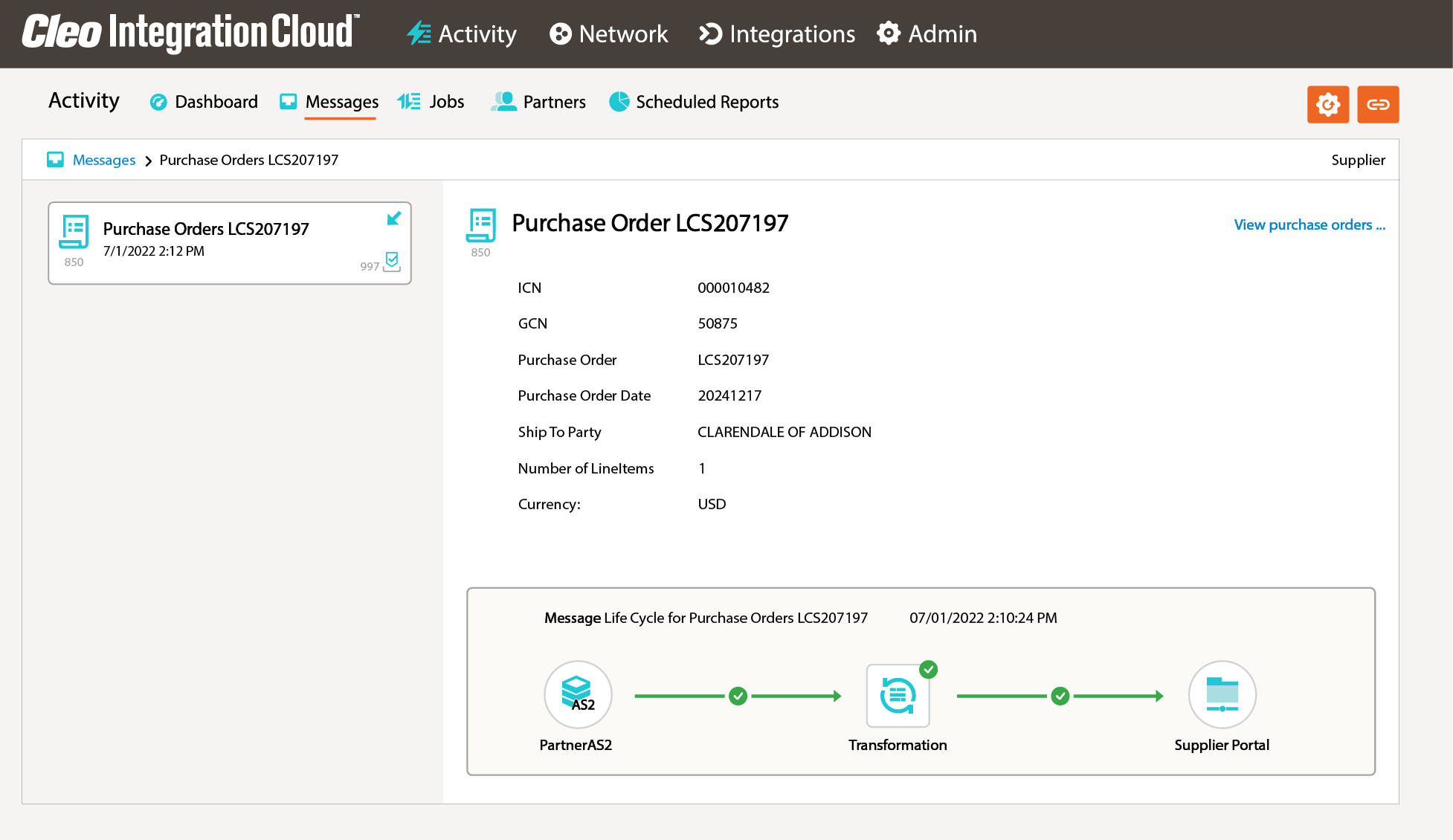 Supplier Portal Purchase Order Sending Screenshot