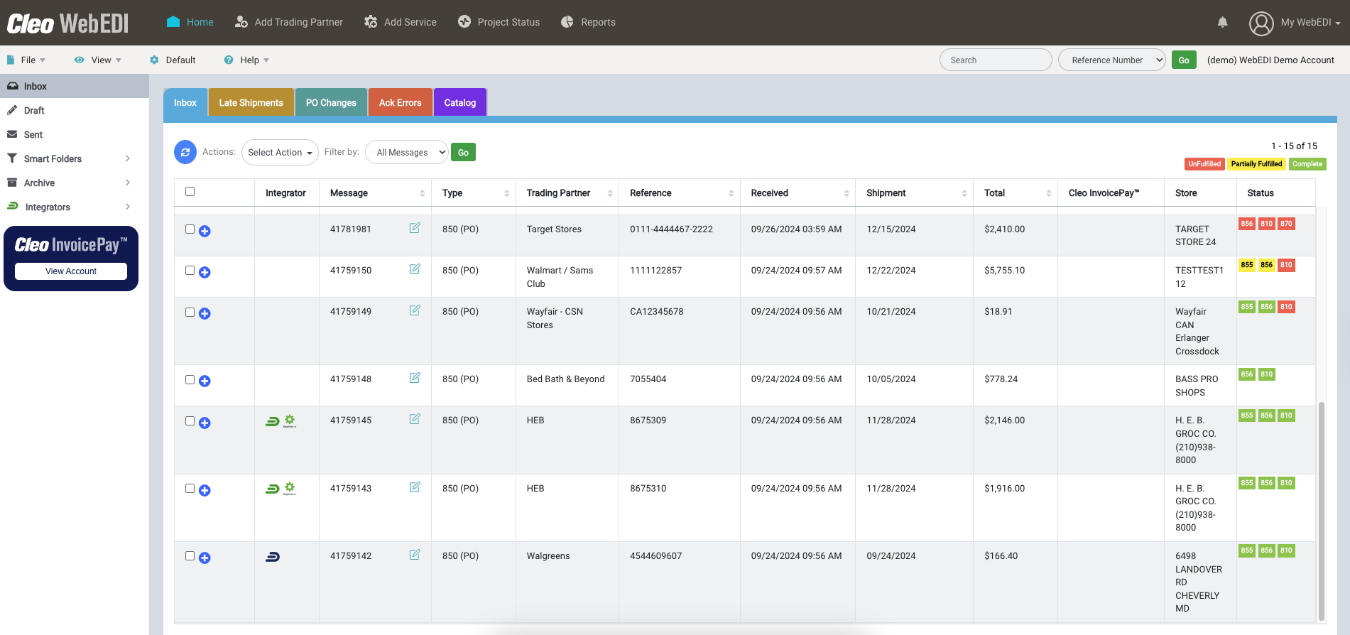 Web EDI Portal Homescreen