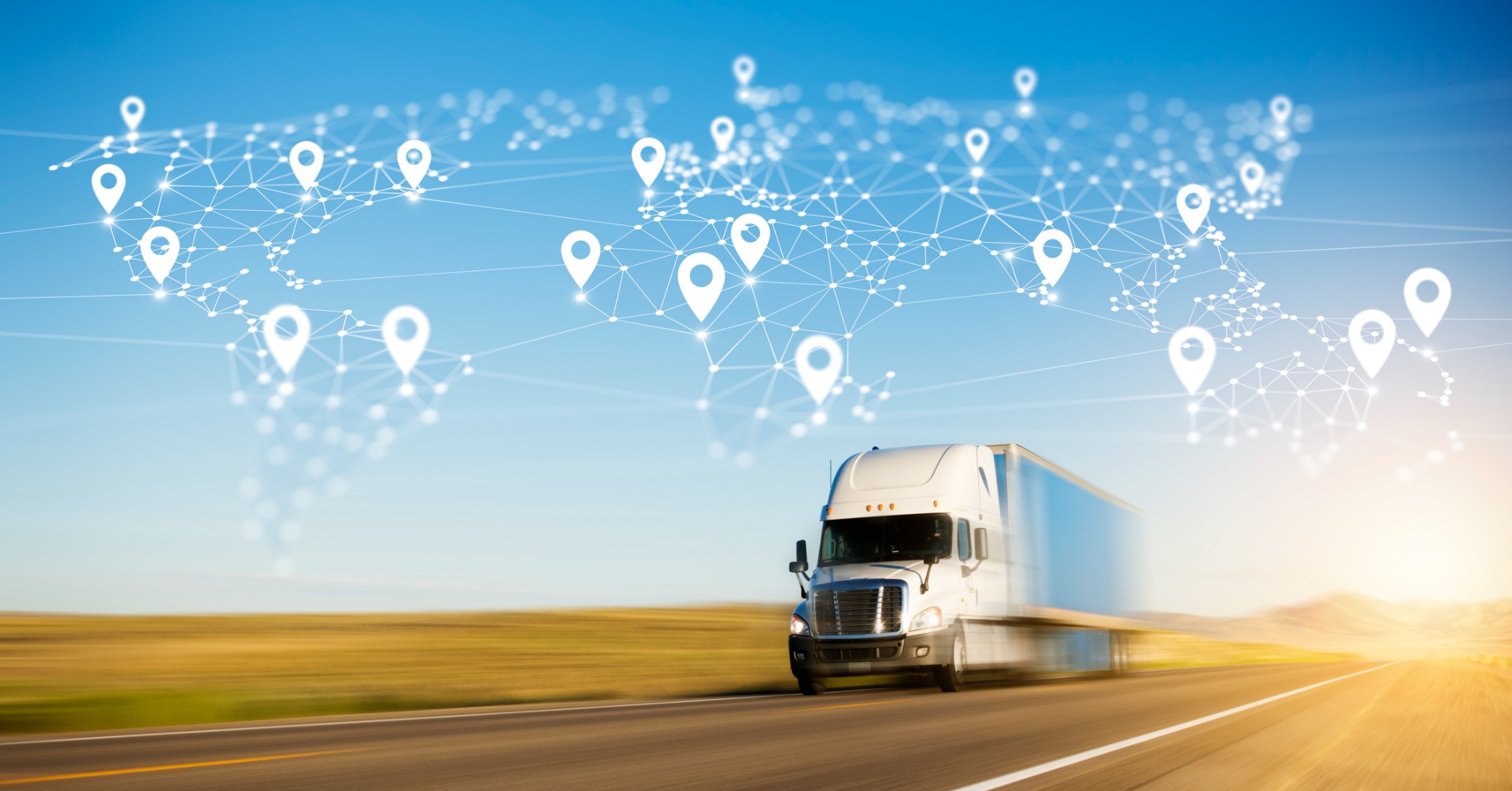 Truck driving to deliver shipment