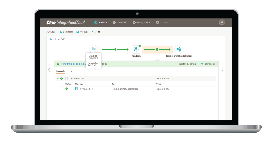 CIC Agent allows for orchestration of fully-automated data transfer and transformation to/from traditional business systems, including files servers, databases, SMB, and some custom applications. 