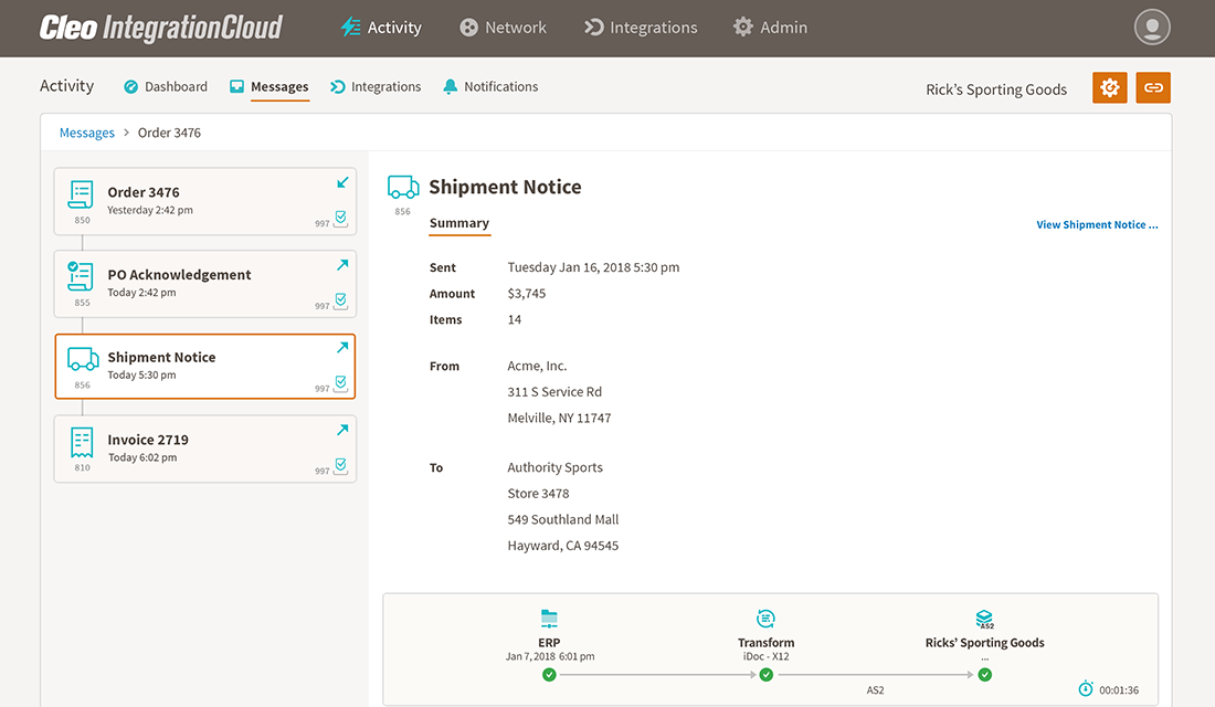 Cleo Integration Cloud - EDI 856 Advanced Shipping Notice