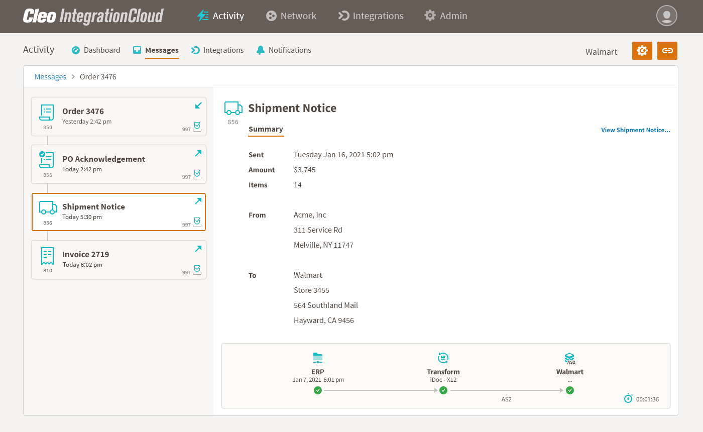 EDI 856 transaction in Cleo EDI platform