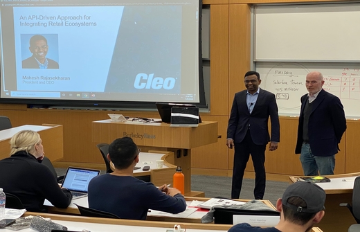 Cleo CEO Mahesh Rajasekharan speaks at the Haas School of Business